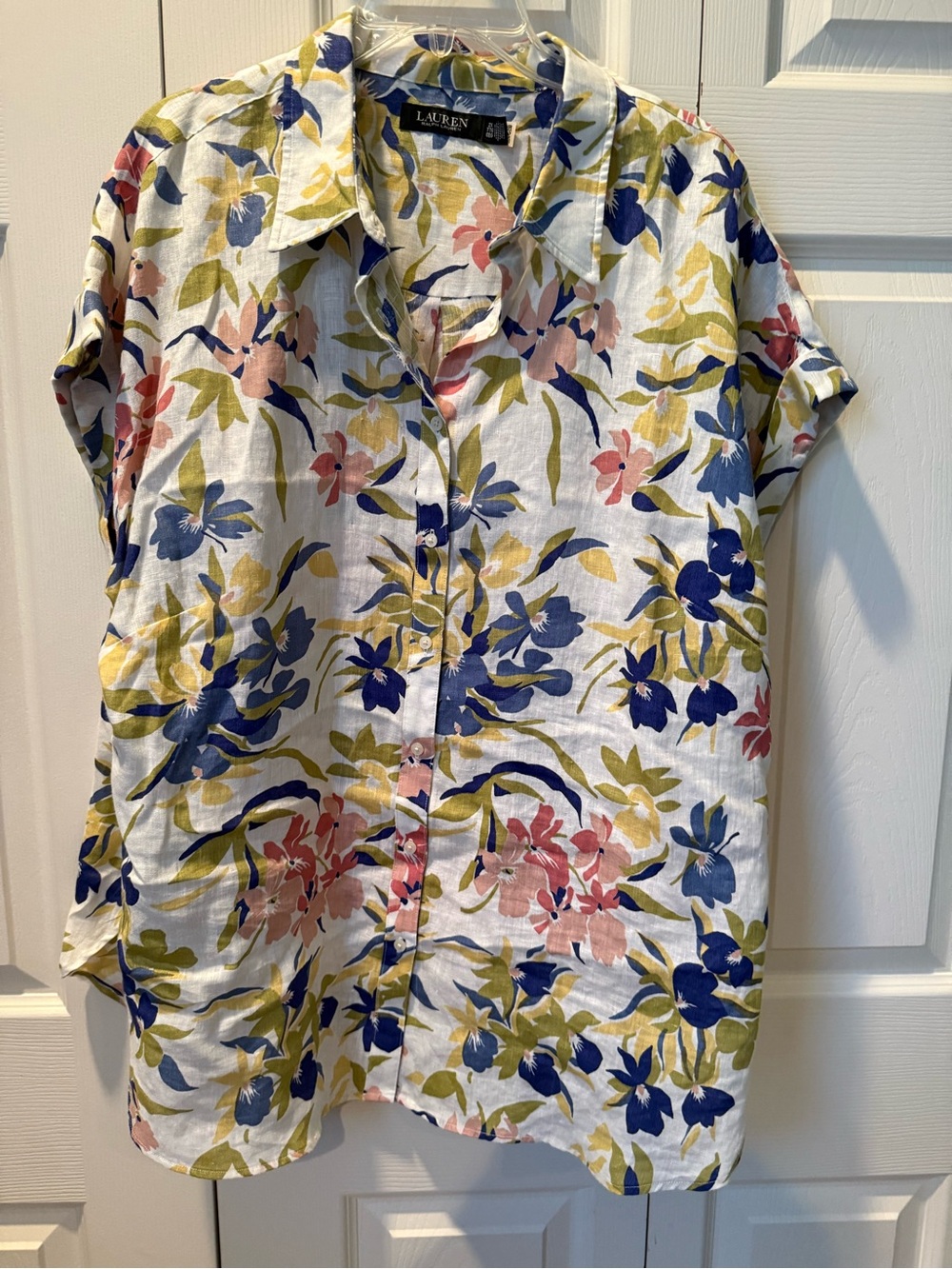 @ LAUREN Ralph Lauren 2X Floral Button-Down Short sleeve Linen Shirt